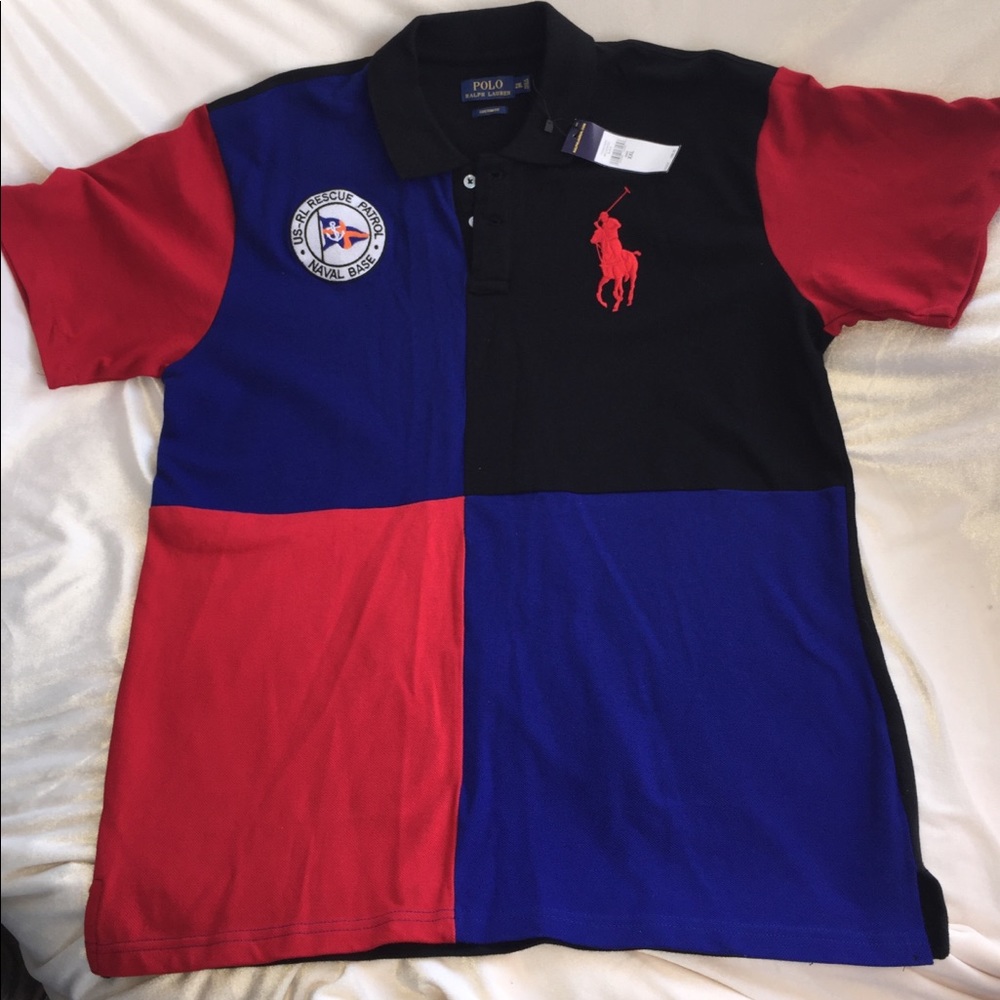 Men’s Red, Black and blue  button collar Polo